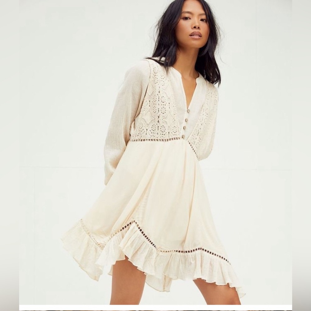Free People Freya Mini Dress, 2 piece set, NWT Cream